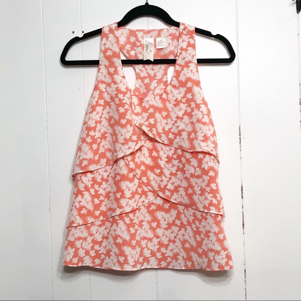 Esmi Peach Pattern Ruffle Racer Back Top